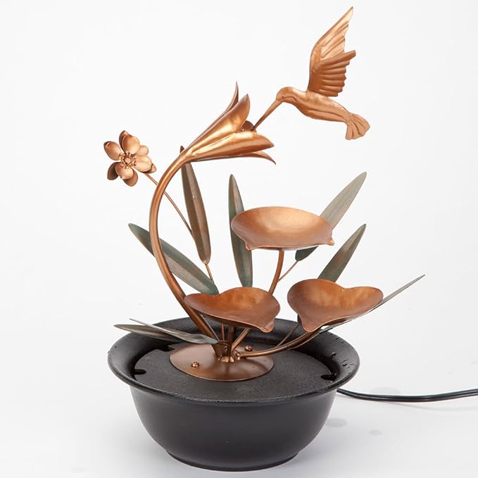 Bits and Pieces - Indoor Hummingbird Lily Fountain - Zen Tabletop Water Fountain - Bloomnest