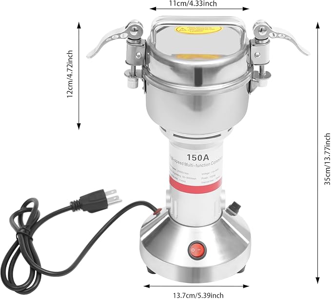 Electric Grain Mill Grinder, 150g/0.33lbs High-speed 28000r/min Food Grinder, 110V 850W Countertop Grain Mill for Dry Spice Herbs Grains Coffee Rice Pepper (150g) - Bloomnest