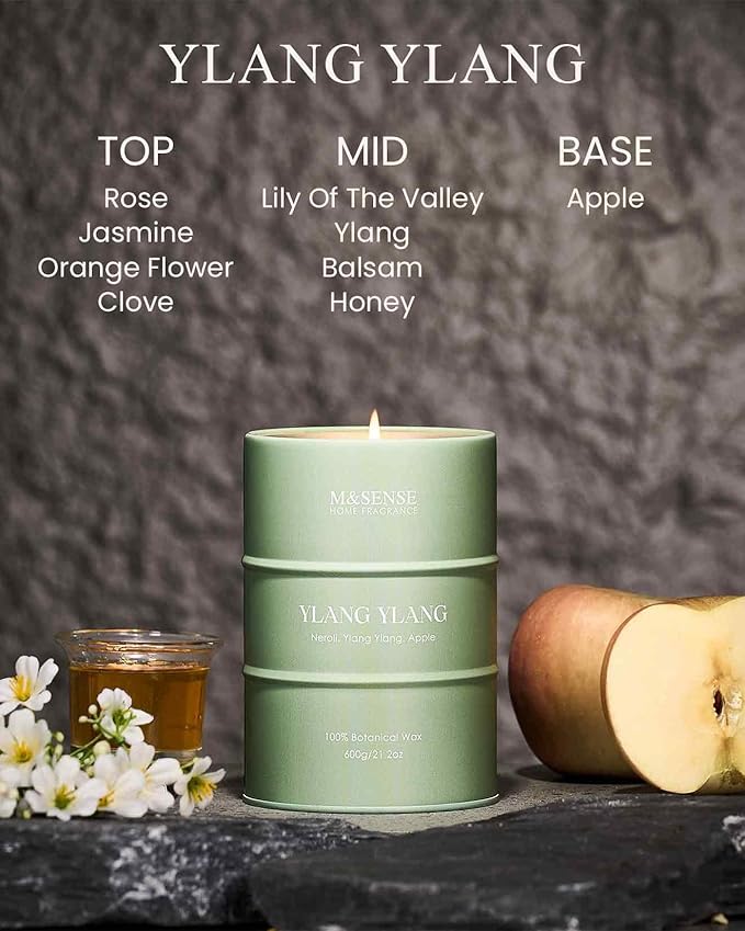 M&SENSE Ylang Ylang Scented Candles Large, Natural Soy Candles 21.2oz 120 Hour Slow Burning,Aromatherapy Candle for Stress Relief Meditation Relaxing - Bloomnest