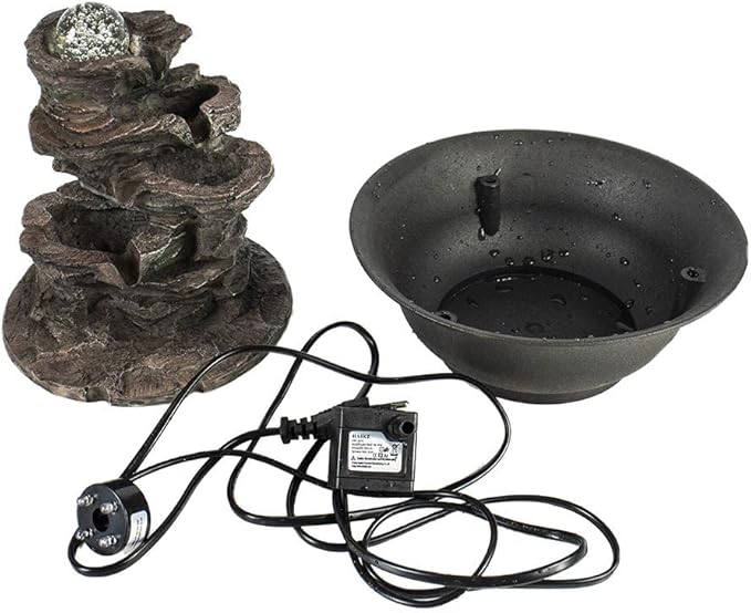 Ferrisland Tabletop Rock - Stacked Waterfall Fountain with LED - Lit Crystal Ball, Ideal for Office & Home Decor(Brown Gray) - Bloomnest