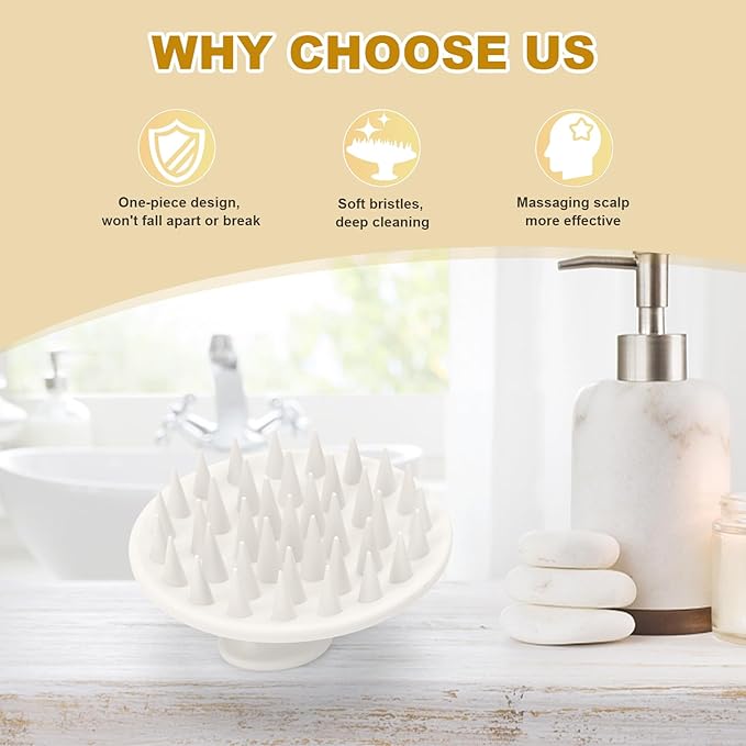 Meartchy Silicone Scalp Massager Shampoo Brush, Scalp Brush for Hair Growth & Dandruff Removal, Hair Scrubber Scalp Stimulator Exfoliator Brush with Soft Bristles for Wet Dry Scalp Care (White) Meartchy