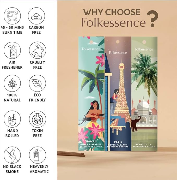 Folkulture Incense Stick with Holder for Gift | Set of 6-120 Organic Fall Insence-Sticks with 45 Mins Burn Time | Non Toxic Coconut Insense Sticks or Fall Scents, Coffee, Rose | Travel Incensios