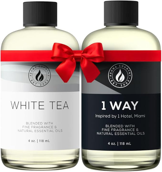 Aroma Country 2-Pack - One Each: White Tea (4 Fl Oz) + 1 Way Miami (4 Fl Oz) Diffuser Oil - Fragrance Oil for Diffuser Refill & Room Spray - Premium Aromatherapy Oils & Home Scent - Bloomnest