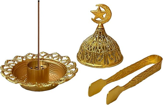 Majewel 3 in 1 Incense Holder, Vintage Incense Holders for Sticks with 9 Holes, Incense Burner Ash Catcher, Brass Incense Stick and Cone Burner for Meditation, Yoga, Home Decor (Star)