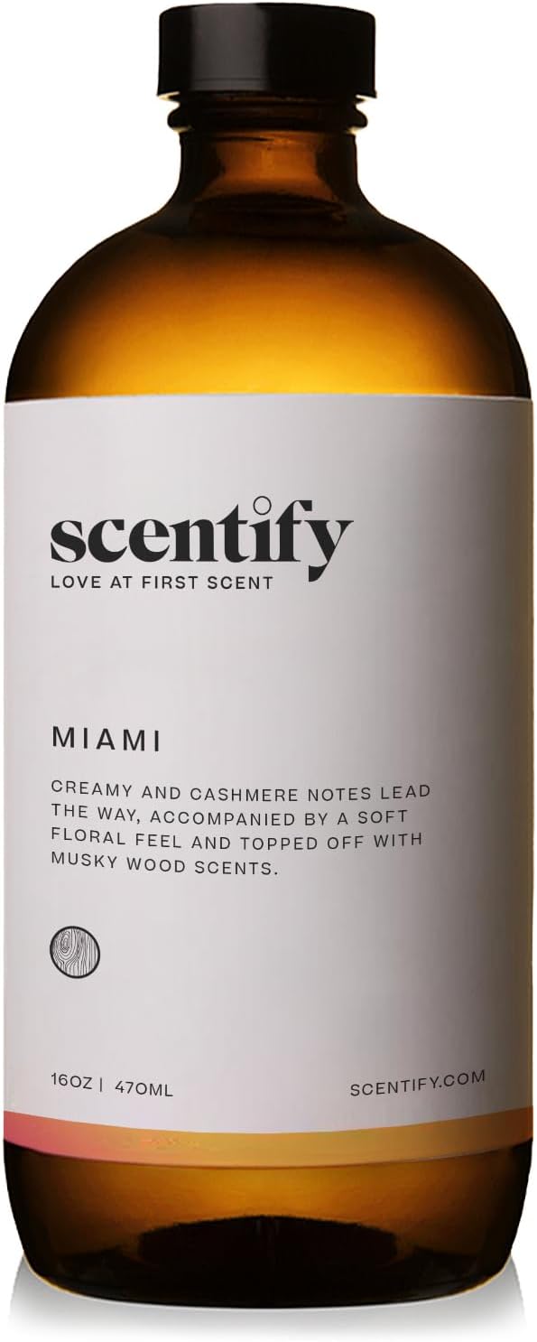 Scentify Miami Aroma Oil Refill Scent for Oil Diffusers - Creamy, Cashmere, Sandalwood, Musk Scents - Luxurious Relaxing Aromatherapy Diffuser Fragrance 470ml, 16 oz - Bloomnest