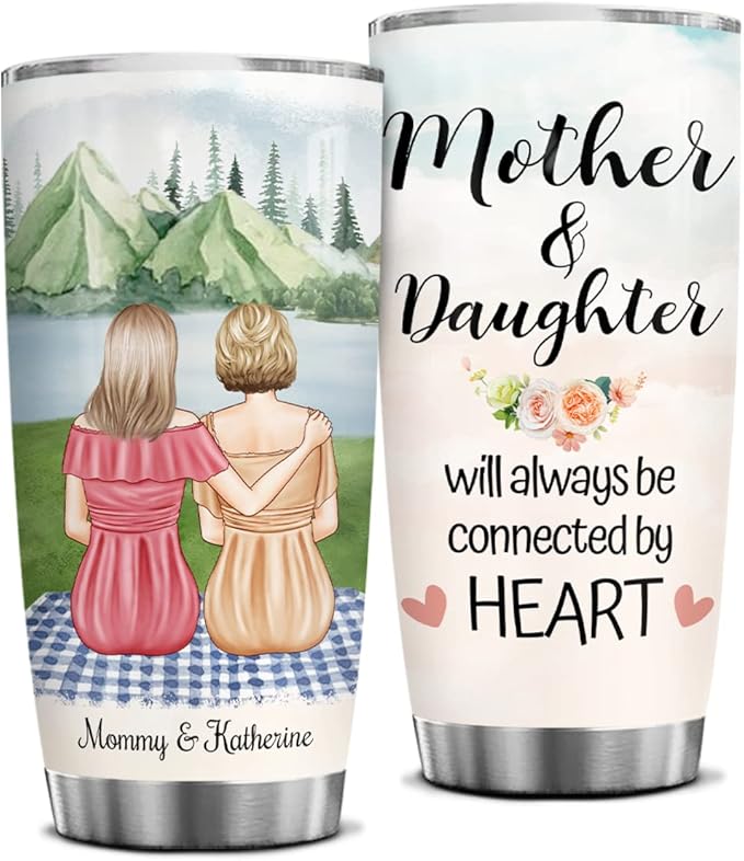 wowcugi Mom Tumbler Personalized Gift For Mom From Daughter Mother Daughter Tumblers Coffee Travel Mug 20oz 30oz with Lid Birthday Mothers Day Christmas Presents For Moms Mommy From Daughters - Bloomnest