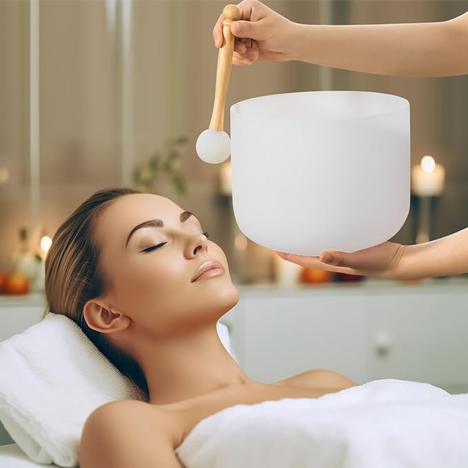 Singing Bowls 432hz B Note 8-Inch Crystal Singing Bowl With A Free Mallet And O-Ring For Sound Healing, Meditation, Yoga, and Sound Baths