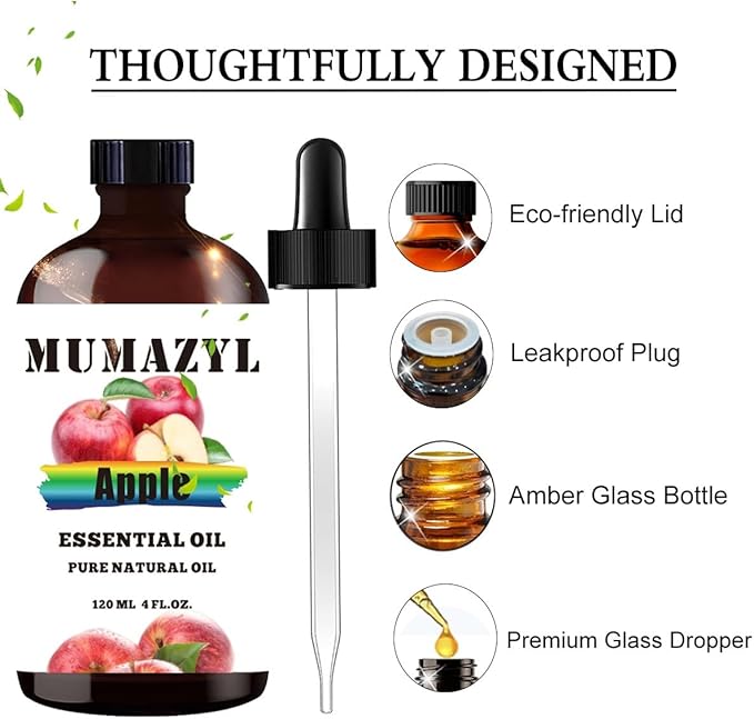 Apple Essential Oil, Apple Oil 4 Fl Oz 120ML for Diffuser Humidifier Yoga Cleaning DIY Candle Soap Making Essential Oils - Bloomnest