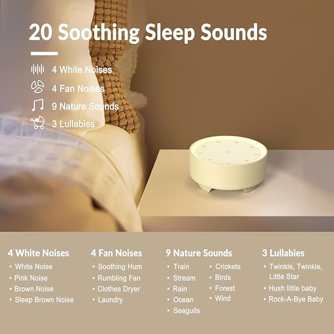Kipcush Sound Machine & Night Light for Adults, Baby, Kids. White Noise Machine with 20 Soothing Sleep Sounds. Small Size & Portable Design for Bedroom (Putty, Small) - Bloomnest
