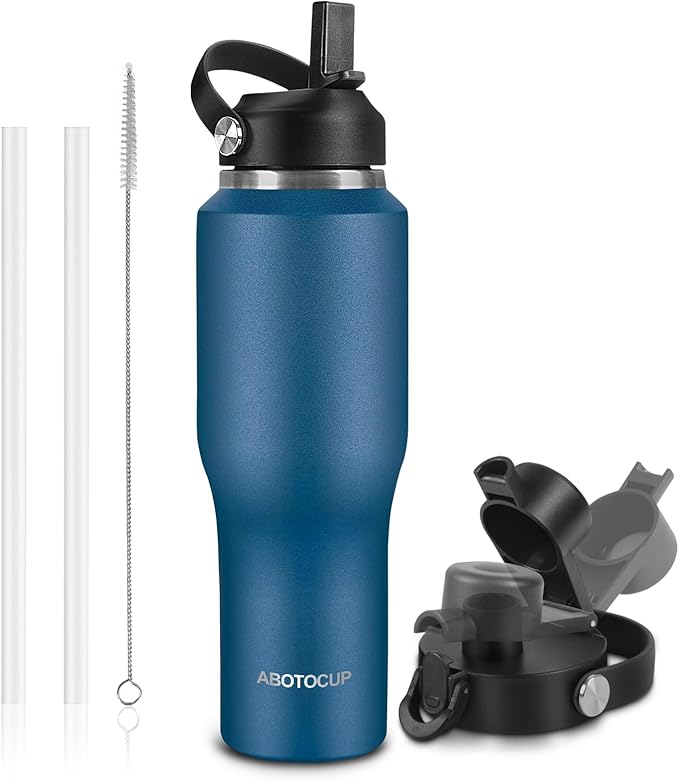 32oz Water Bottle Insulated with Powder Coated, Fit in Any Car Cup Holder, Water Bottles with Straw and Spout Lids, Stainless Steel Insulated Double Wall Leak-proof BPA Free to Keep Cold&Hot - Bloomnest