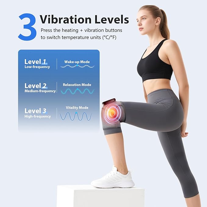 Heated Knee Massager, Foot Massager with Heat, Shoulder Massagers with Heat, Knees Warmers Wrap, 3-in-1 Vibration Heating Pad for Knee, Shoulder, and Elbow, Adjustable Size, Gifts for Dad Mom (Grey)