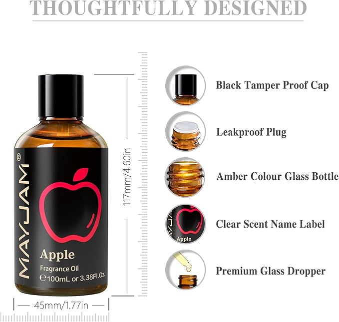 MAYJAM 100ML/3.38FL.OZ Apple Fragrance Oils with Glass Dropper, Essential Oils for Diffusers for Home, Long Lasting Scented Oils for Diffusers Soap Candle Making - Bloomnest