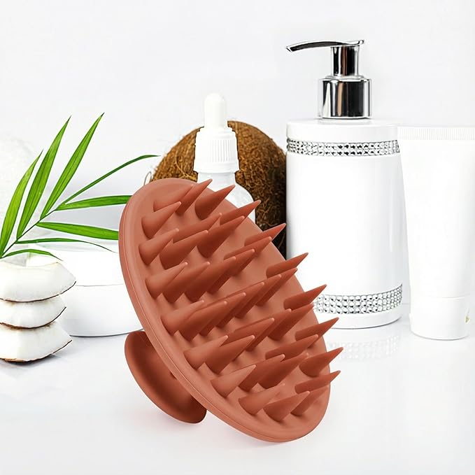 Meartchy Silicone Scalp Massager Shampoo Brush, Scalp Brush for Hair Growth & Dandruff Removal, Hair Scrubber Scalp Stimulator Exfoliator Brush with Soft Bristles for Wet Dry Scalp Care (Brown) Meartchy