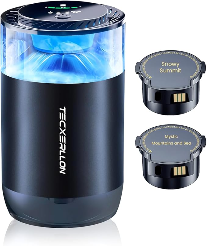Smart Car Air Freshener, Car Diffuser with Mist Light & 2 Diffusers Oil Refills for 3200 Sprays, 3 Scent Modes, Auto On/Off, Long Lasting Car Air Freshener for Car, Home, Office, Bedroom - Bloomnest