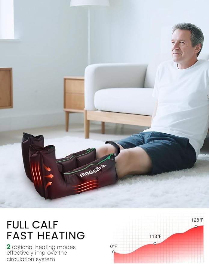 Medisana Leg Massagers with Heat and Compression, Leg Massager for Circulation and Pain Relief, Foot and Calf Massager Machine for Edema, Relax Recover-Birthday Gifts for Dad Men Mom Women