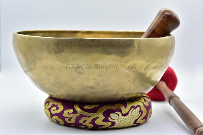 12" Large Master Healing Hand hammered Tibetan Singing Bowl - Great for Meditation, Yoga, Sound Bath, Mindfulness, Relaxation - Cushion, Wooden Mallet & Drumstick Included - Bloomnest