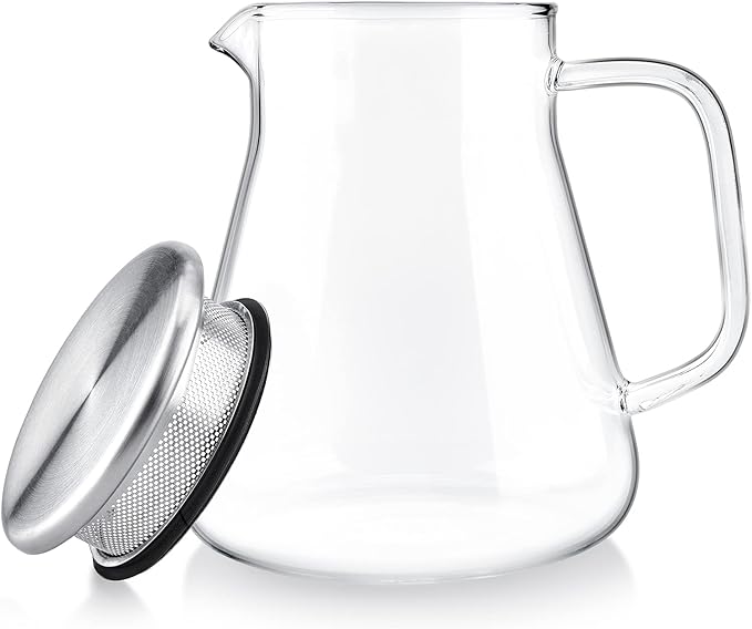 Teabloom One-Touch Tea Maker, 2-in-1 Teapot and Kettle with Stainless Steel Filter Lid for Loose Tea – Stain-free Borosilicate Glass Teapot (27 Oz) – Tea Connoisseur's Choice - Bloomnest