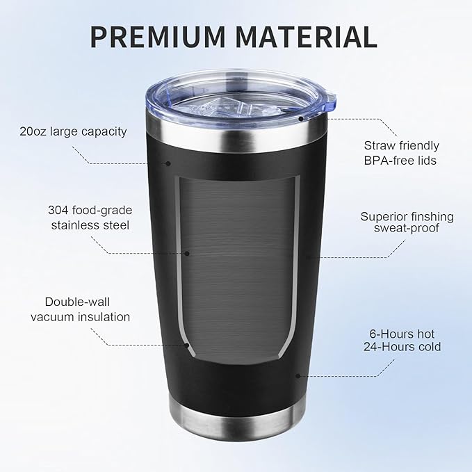 20oz Tumbler with Lid and Straw Double Wall Powder Coated Vacuum Insulated Coffee Tumbler Stainless Steel Insulated Travel Coffee Mug Spill-Proof Thermal Cup for Hot and Cold Beverage,Black - Bloomnest