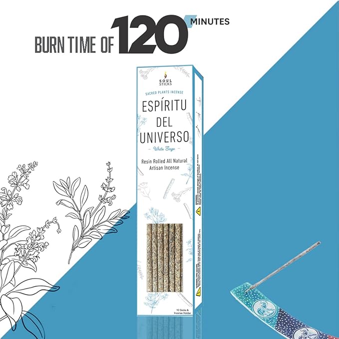 SOUL STICKS Handcrafted 10pcs Resin Artisan Incense Sticks Non-Toxic & Long Lasting Aromatic Sticks for Yoga Meditation Relaxation Aromatherapy Cleansing & Purification (White Sage) SoulSticks