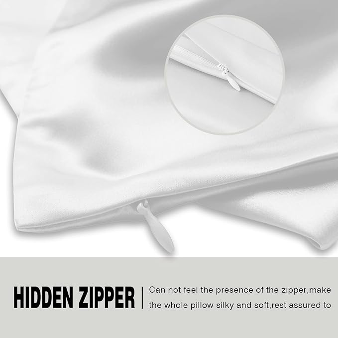 Silk Pillow Cases 2 Pack,Soft Breathable and Sliky Queen Size Pillow Cases Set of 2,Natural Mulberry Silk Pillowcase Set of 2 for Hair and Skin with Hidden Zipper (White,20"X 30",2pcs) - Bloomnest
