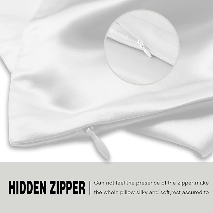 Silk Pillow Cases 2 Pack Soft Breathable and Sliky King Size Pillow Cases Set of 2,Natural Mulberry Silk Pillowcase Set of 2 for Hair and Skin with Hidden Zipper (White,20"X 36",2pcs) - Bloomnest
