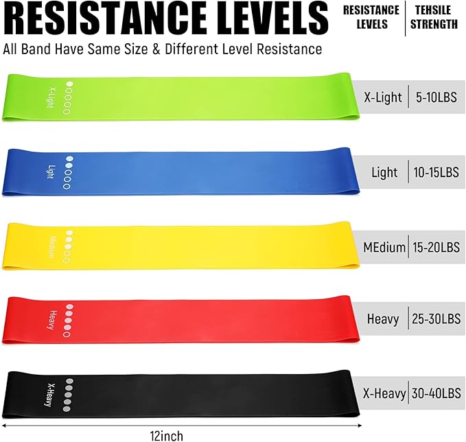 Deekin 20 Pcs Resistance Bands for Women Men 10-115 Lbs 5 Different Resistance Levels Loop Exercise Bands for Leg Working Gym - Bloomnest