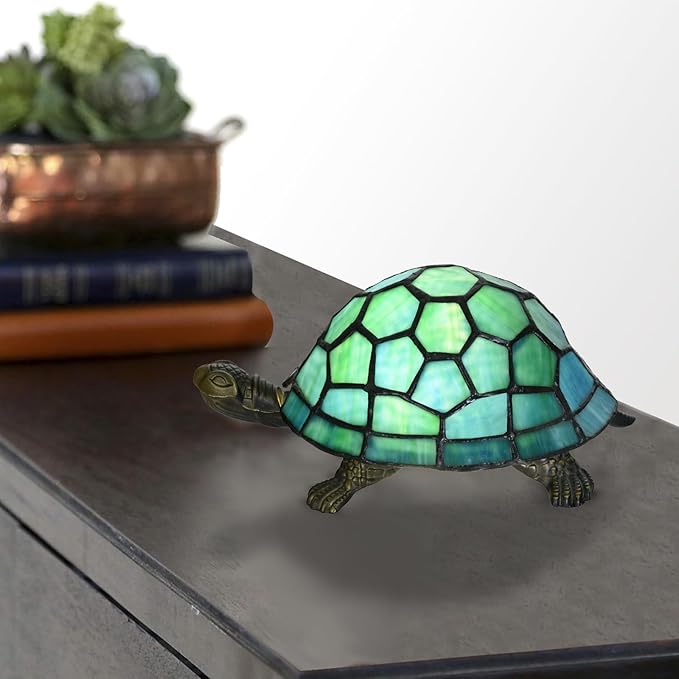 A0019 Turtle Tiffany Style Accent Table Lamp Handmade Stained Glass Animal Night Light for Bedside Livingroom Bedroom Home Decoration - Bloomnest