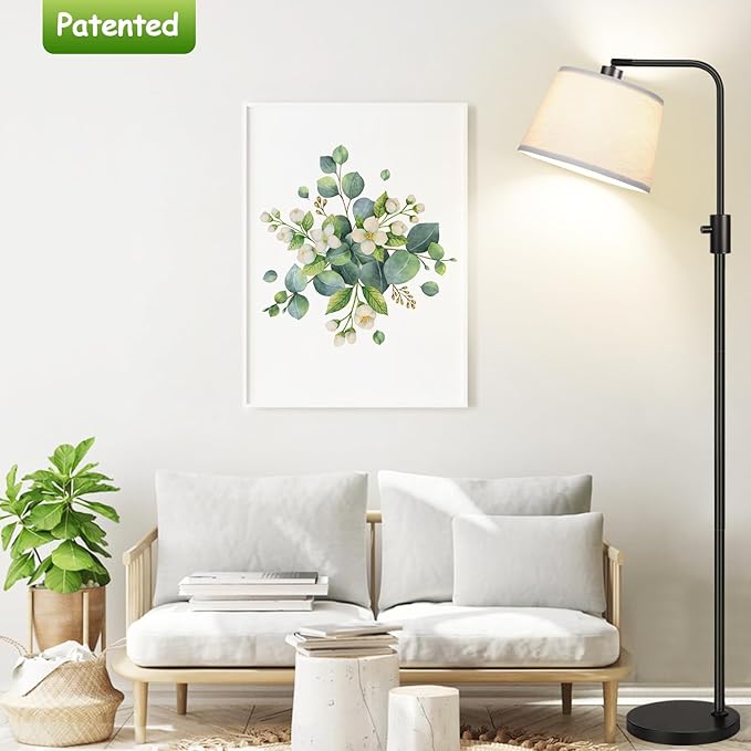 【Upgraded】 Dimmable Floor Lamp, 1000 Lumens LED Edison Bulb Included, Arc Floor Lamps for Living Room Modern Standing Lamp with Linen Shade, Tall Lamp for Bedroom Office Dining Room- Black - Bloomnest