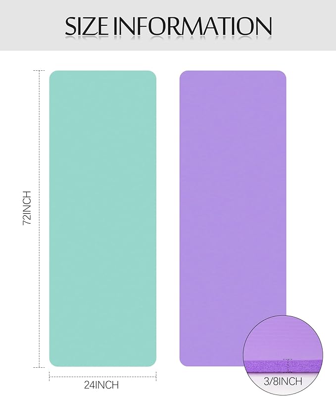 Woanger 2 Pack Yoga Mats (72x24) 3/8 Inch Thick Exercise Yoga Mat for Home Workout with Strap Non Slip Pilates Gym Supplies for Women Men - Bloomnest