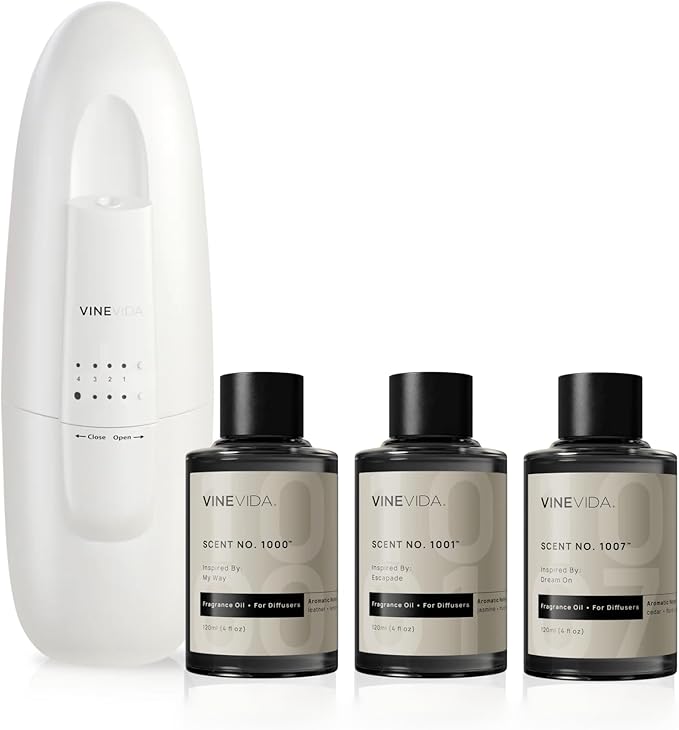 VINEVIDA Waterless Diffuser and 3 Top Selling Hotel Fragrance Oils - Essential Oil Diffuser for Home - Room Fragrance Air Diffuser [White Aroma Diffuser] - Bloomnest