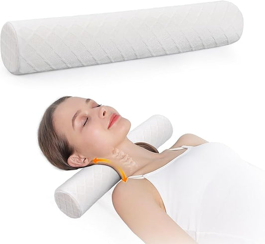 Cozyhealth 3.1" H Small Cervical Roll Pillow, Medium Soft Memory Foam Neck Round Pillow Cylinder Bolster Pillow for Sleeping, Round Neck Support for Bed, Legs, Back and Yoga (White, Small - 3.1" H) - Bloomnest