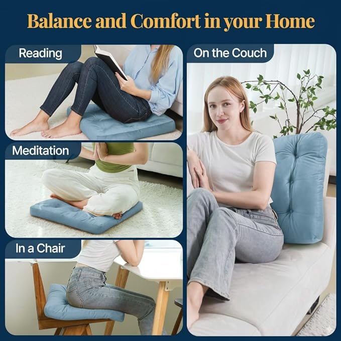Velvet Floor Pillow,Square Large Pillows Seating for Adults, Tufted Cushions for Meditation, Yoga Tatami Living Room Chair Booster, Machine-Washable & Dryer-Safe, Pastel Blue, 22x22 Inch - Bloomnest