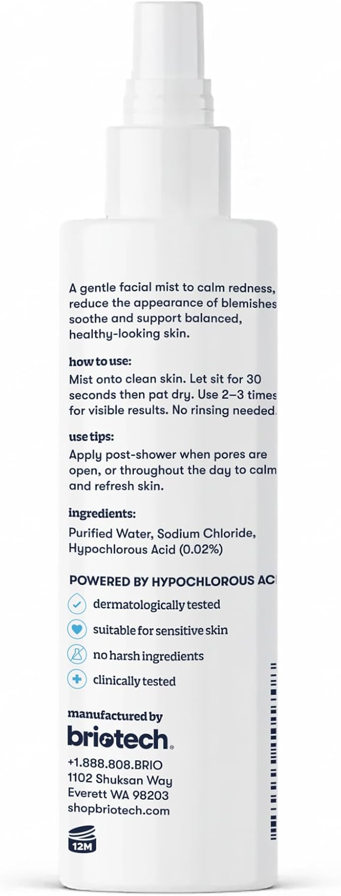 BRIOTECH Renew Toner, Hypochlorous Acid Spray, Minimize Appearance of Blemishes, Soothing Facial Mist for Sensitive Skin, Calm Redness & Bumps, Vegan, 4 fl oz (2 Pack) - Bloomnest