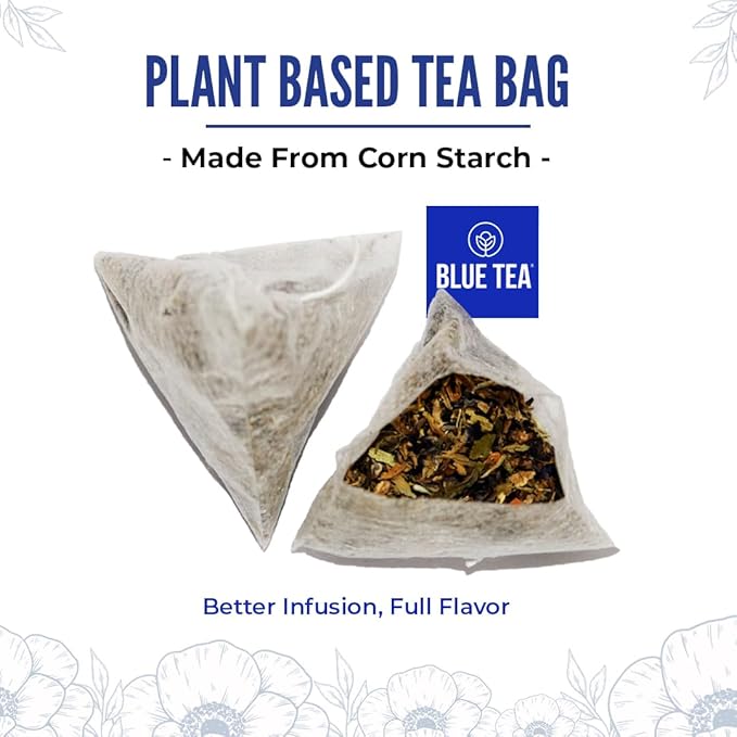BLUE TEA - Indian Chai Masala - 12 Count - Pyramid Plant Based Tea Bag | Butterfly Pea Flower | Flower & Indian Spices Based | Caffeine Free - Detox Tea - Herbal Tea - Non Bitter | Gifts Box - Bloomnest