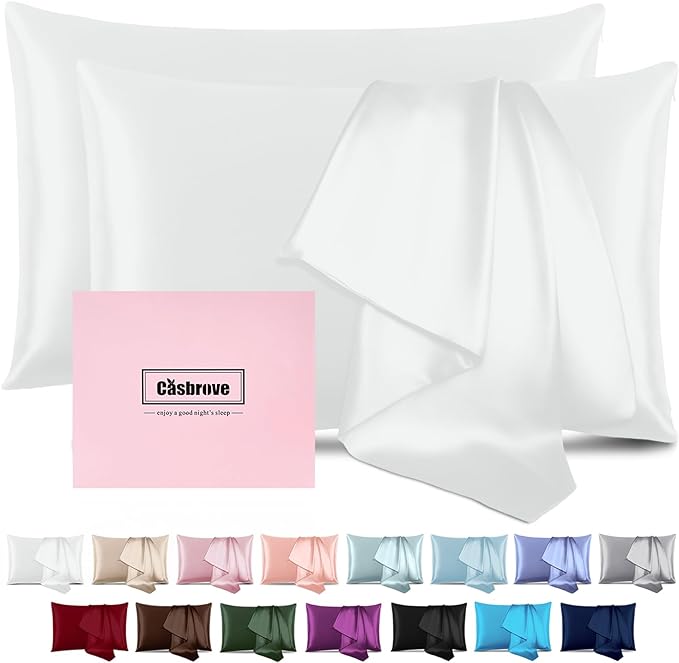 Silk Pillow Cases 2 Pack Mulberry Silk Pillow Cases Soft Breathable Both Sided Natural Silk Pillowcase with Zipper Beauty Sleep Silk Pillow Cases for Gift(King,White) - Bloomnest