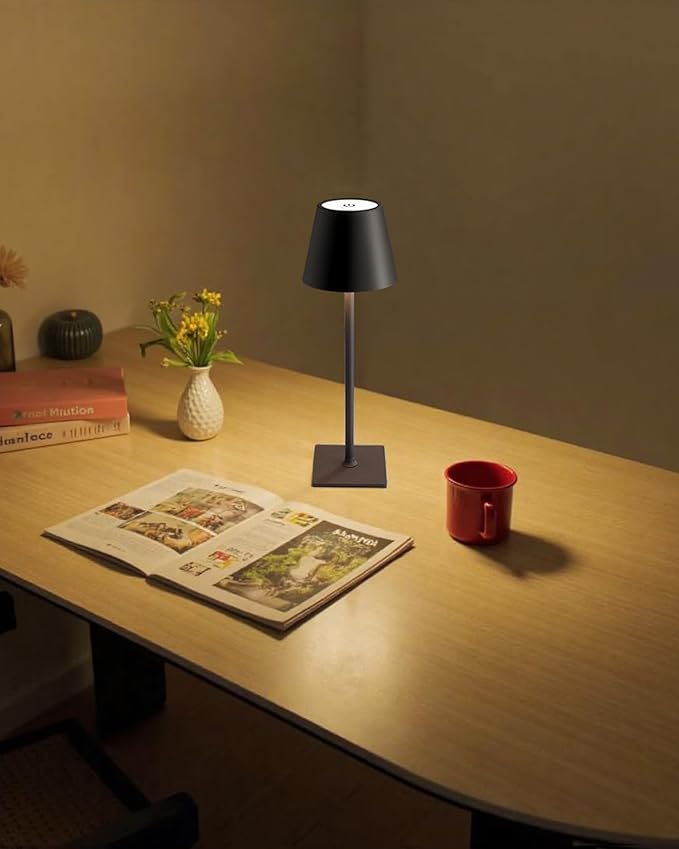 KDG 2 Pack Cordless Table Lamp, Portable LED Desk Lamps, 5000mAh Battery Operated, 3 Color Stepless Dimming Up, for Restaurant, Bedroom, Outdoor Camping, Coffee Shop, Night Light, Rechargeable (Black) - Bloomnest
