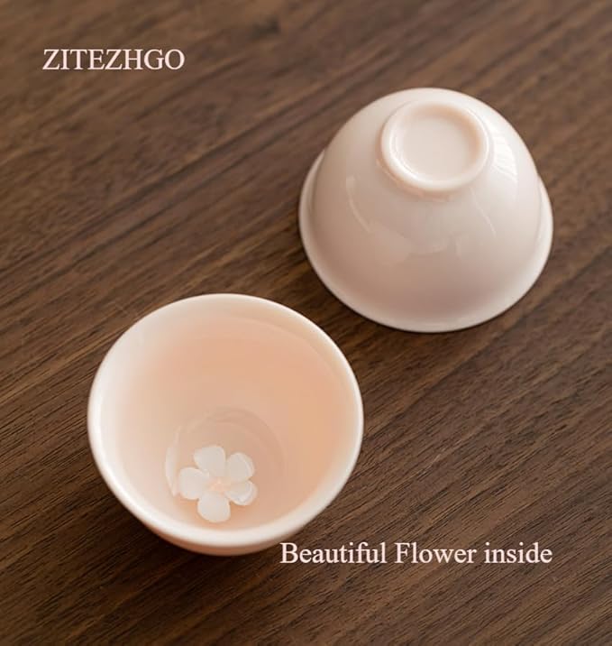 Japanese Porcelain Tea Set, Pink Kungfu Teapot Set with 1 Teapot, 4 Tea Cups, 1 Tea Tray, for Adults, Tea Lover/Women/Men/Office/Home (Pink) - Bloomnest