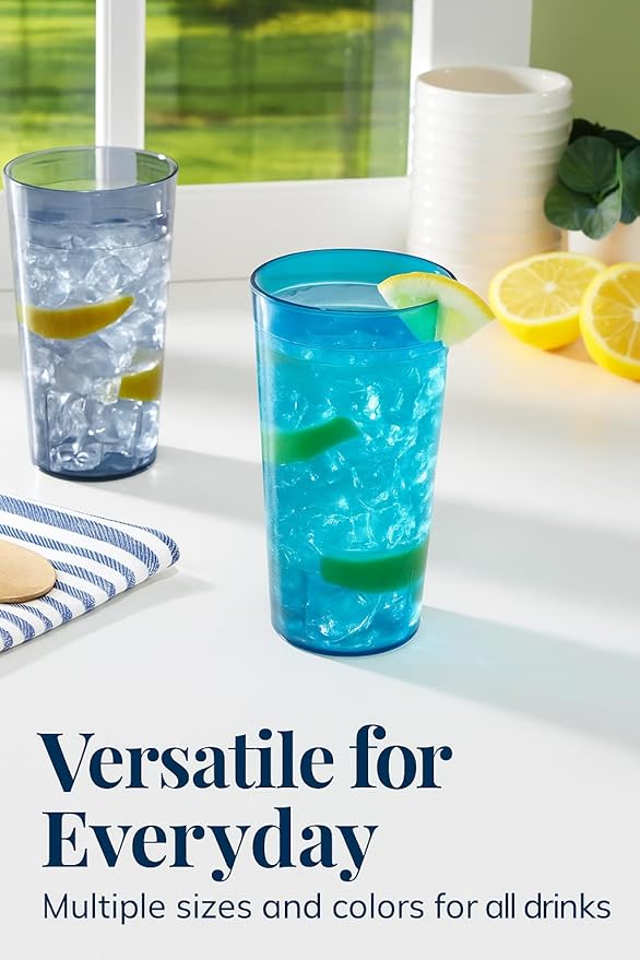 Party Outlaw Clear Plastic Cup Tumblers 6 Pc 20oz Lightweight, Heavy Duty Stackable Cafe Style Plastic Glasses. Reusable & Dishwasher Safe Ice Tea & Water Cups - Bloomnest