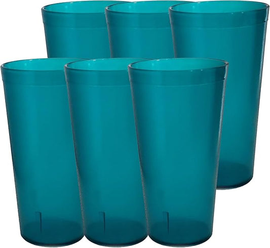 Party Outlaw Teal Plastic Cup Tumblers 6 Pc 24oz Lightweight, Heavy Duty Stackable Cafe Style Plastic Glasses. Reusable & Dishwasher Safe Ice Tea & Water Cups - Bloomnest