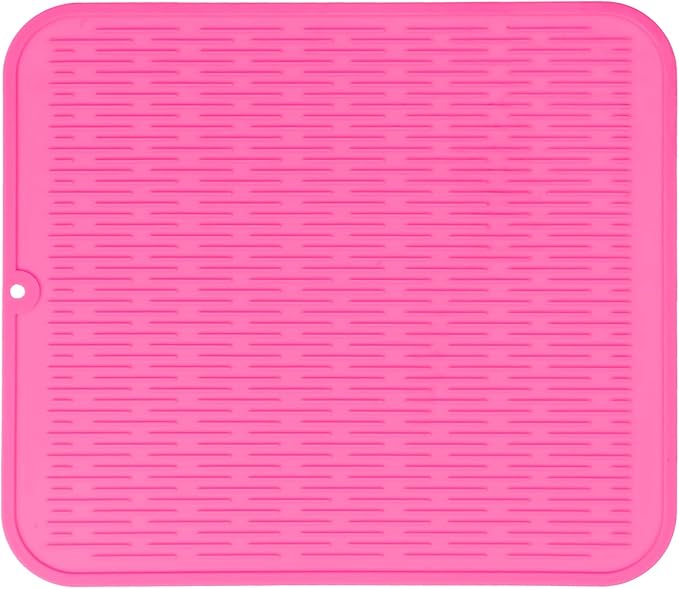 Silicone Dish Drying Mat for Multiple Usage,Easy clean,Eco-friendly,Heat-resistant Silicone Mat for Kitchen Counter or Sink,Refrigerator or Drawer Liner Rose XL 18 inches x 16 inches - Bloomnest