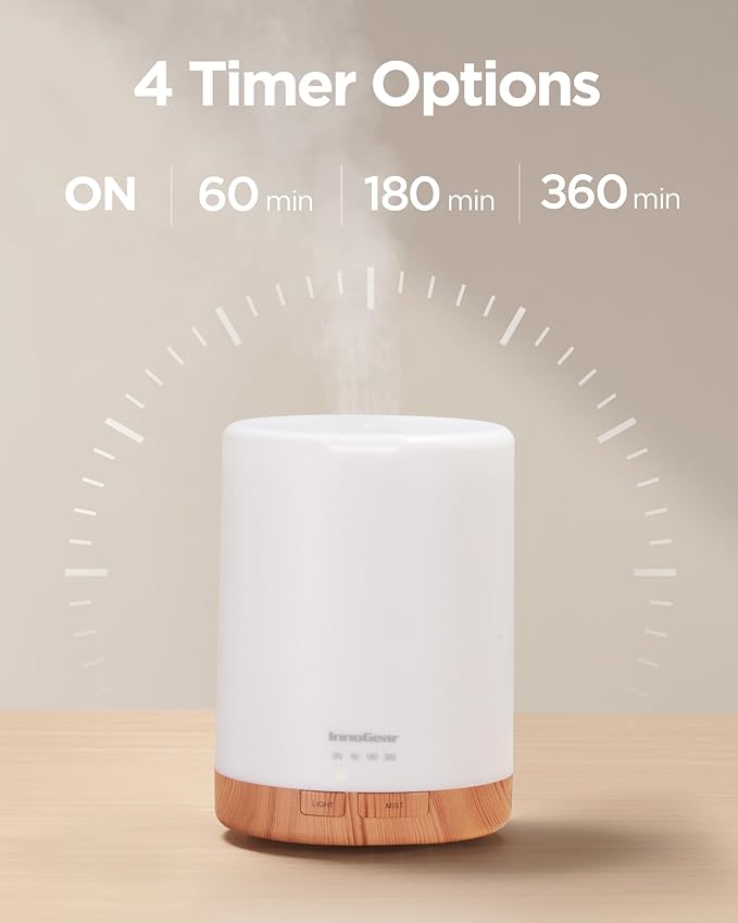 InnoGear Aromatherapy Diffuser & 8 Essential Oils Set, 300ml Premium 5-in-1 Ultrasonic Essential Oil Diffusers Scent Humidifier Aroma Diffuser Vaporizer Auto-Off Timer for Room Office Home, Yellow - Bloomnest