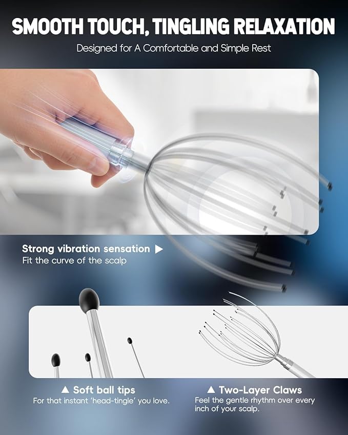 Winyoung Head Massager Scalp Stress Relief, Rechargable Electric Scalp Massager, Handheld Vibrating Head Scratchers with 20 Metal Fingers for Hair Scalp Massage Relaxation Self-Care Winyoung