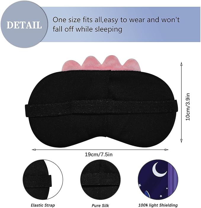 Cute Sleep Masks Cartoon Dinosaur Eye Mask Plush Sleeping Mask & Travel Blindfold - Funny Novelty Eye Shade for Kids, Girls & Adults (Pink Dinosaur) - Bloomnest