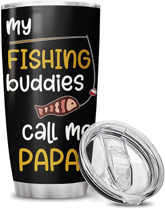 Custom My Fishing Buddies Call Me Papa Dad Personalized Tumbler Cup Father's Day Gift, Fishing Lovers 20oz Insulated CoffeeTea Tumbler with Lid - Bloomnest