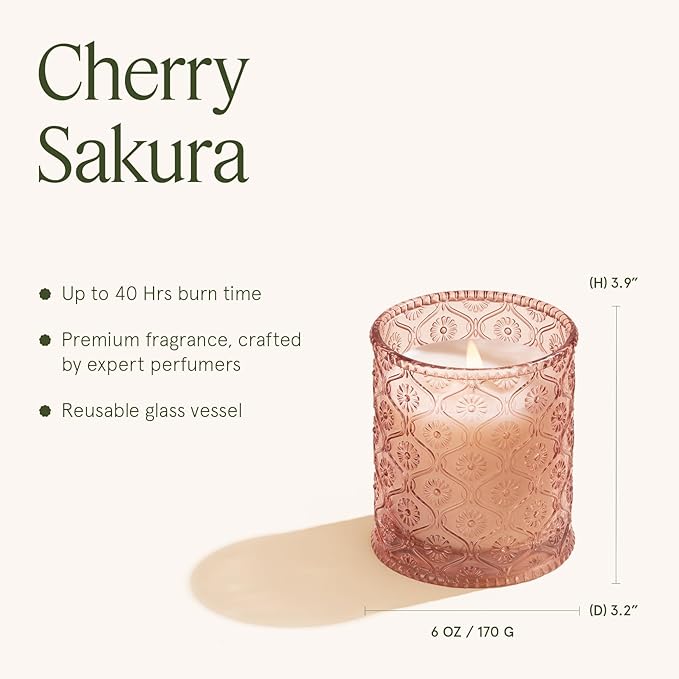 LA JOLIE MUSE Cherry Sakura Candle - Cherry Blossom, Rose, Sandalwood | 6 oz Natural Soy Wax | 40 Hours Clean Burn | Floral Scented Candle | Gift-Ready for Hosts & Gatherings - Bloomnest