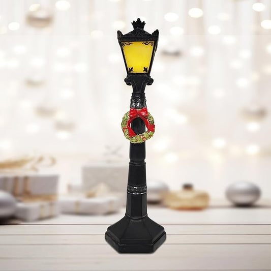 Vintage Black Resin Christmas Street Lamp Post Sculpture with LED Lights, for Indoor Holiday Decor, Mantle, Tabletop, Winter Village Display - Bloomnest