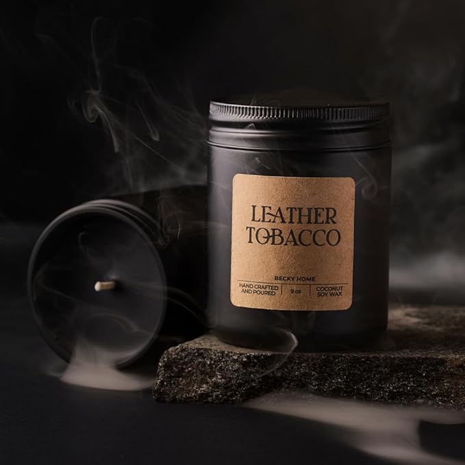 9oz Scented Candle for Men, Leather and Tobacco Scented, Men Scented Candle, Long Lasting Masculine Scents, Natural Coconut Jar Candle for Home, Bachelor Pad Decor, The Perfect Mens Gift - Bloomnest