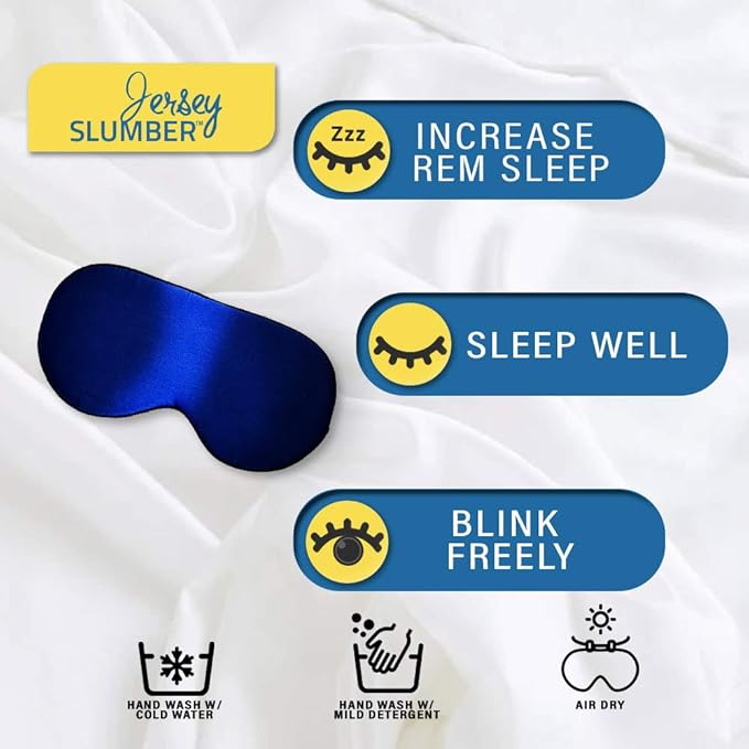 Silk Sleep Eye Mask for Men Women, Comfortable Super Soft Eye Mask with Adjustable Strap, 100% Pure Silk, Blocks Light, Jersey Slumber (Blue, 1 Count (Pack of 1)) - Bloomnest