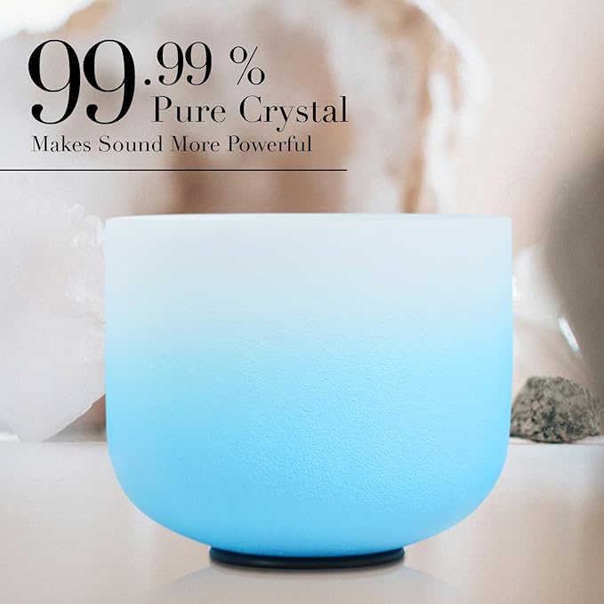 CVNC 432HZ 6-12 Inch Azure Blue Color Aria Gradient Design Frosted Quartz Crystal Singing Bowls Chakra Set of 7 with Carry Case Bags for Sound Healing and Meditation - Bloomnest