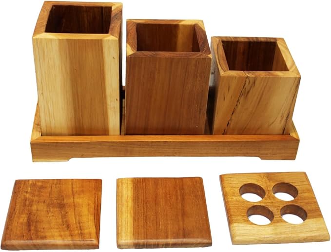 EcoDecors 29 inch Bath Caddy Tray for Bathtub with Eleganto 3 Piece Teak Wood Bath Amenities Set Bundle - Bloomnest